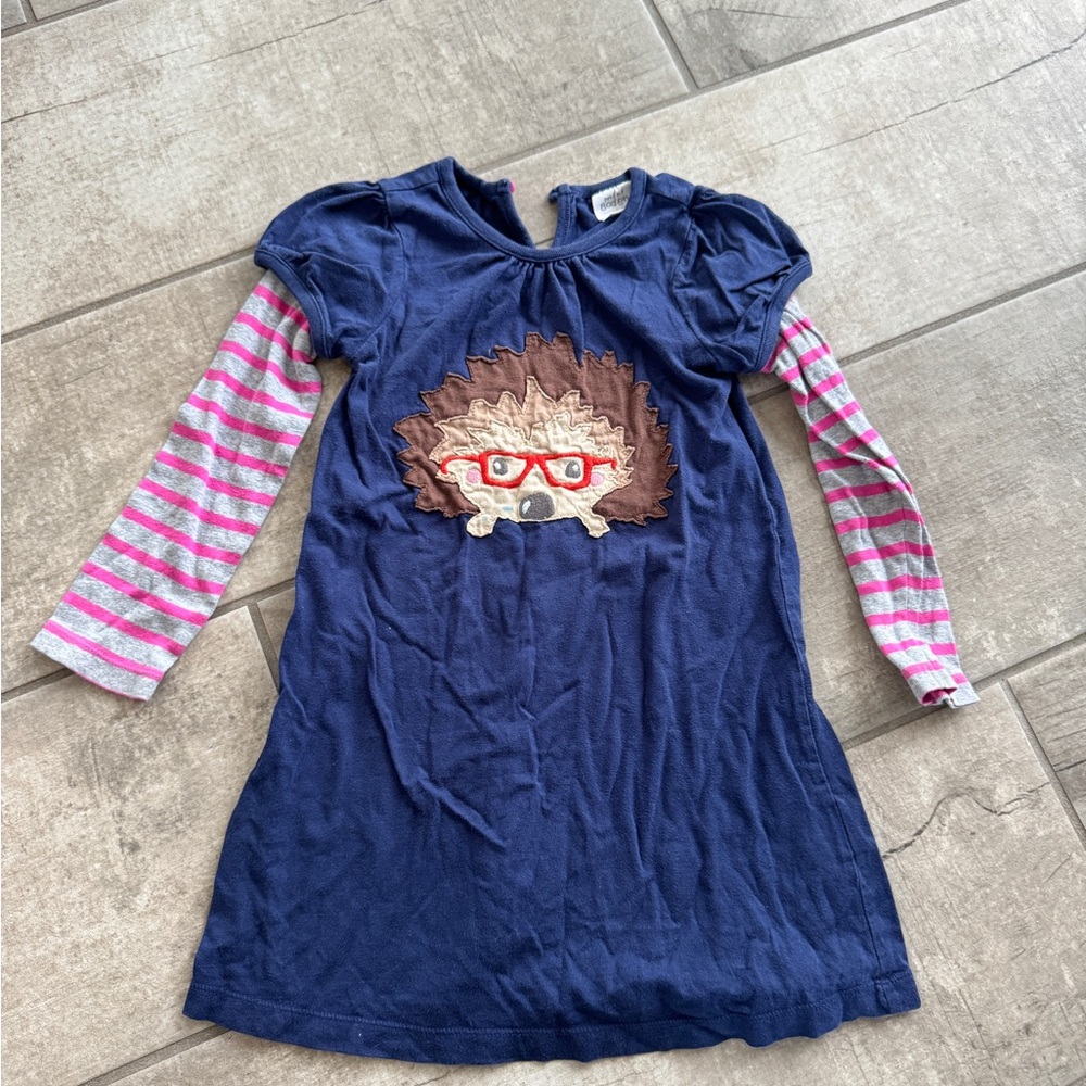 Mini Boden  Hedgehog Applique Layered-Look tunic/Dress  long Sleeves 5-6y